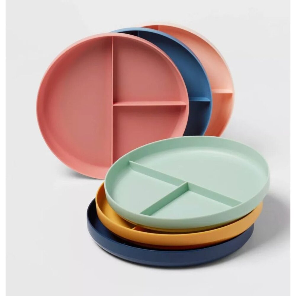 PILLOWFORT (2-Pack) 7" 6pk Plastic Divided Kids' Dinner Plates